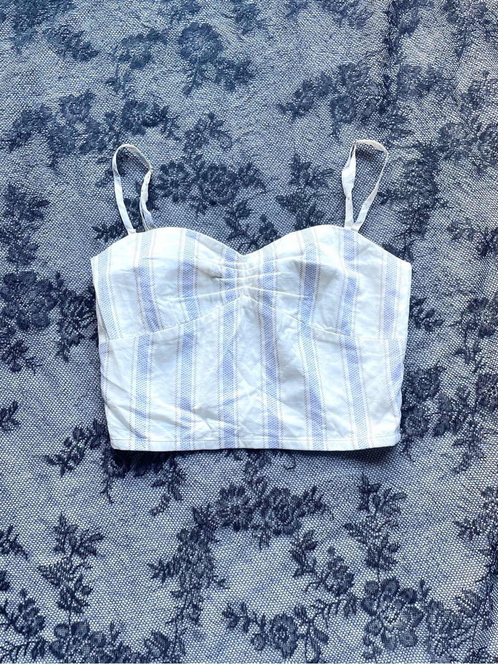 Korean Baby Blue Striped Cropped Bustier Cami Top